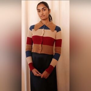 En Saison Striped Sweater Collar Cardigan